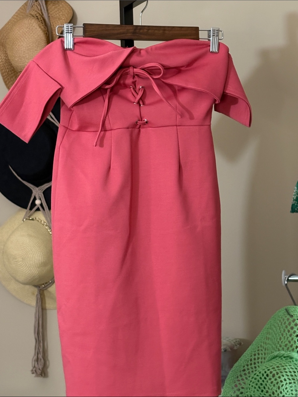 ASTR The Label- Strapless Lace-Up Midi Dress in Coral Pink- Size M